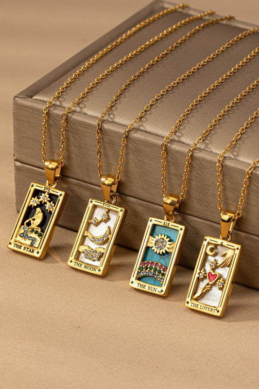 water proof TARROT CARD NATURAL STONE NECKLACE