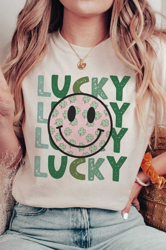 LUCKY CLOVER HAPPY FACE Graphic T-Shirt
